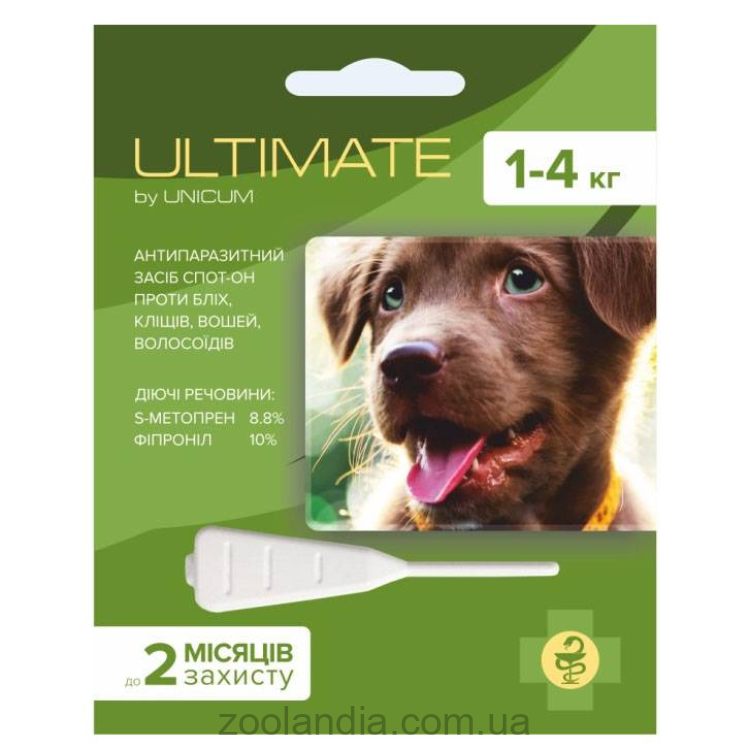 Unicum (Уникум) Ultimate - Капли на холку от блох, клещей, вшей и власоедов для собак 1-4 кг (0,6 мл)