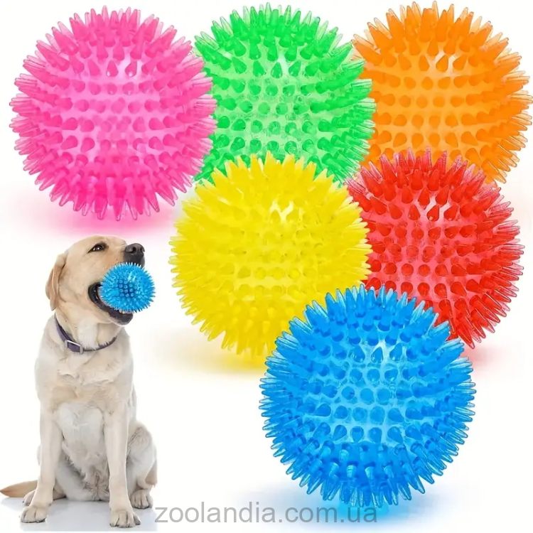 Игрушка для собак Мячик с иголками и пищалкой 6.5 см