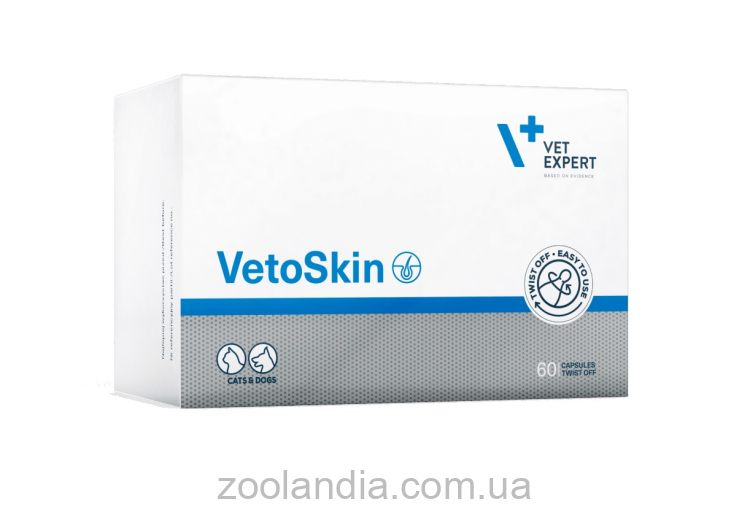 VetExpert (ВетЭксперт) VetoSkin (ВетоСкин) - Нутрицевтическая добавка для здоровья кожи и шерсти кошек и собак, в блистерах