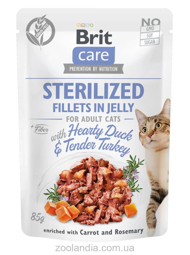 Brit Care Adult Sterilised Hearty Duck & Tender Turkey Влажный корм для кастрированных котов (утка и индейка в желе)