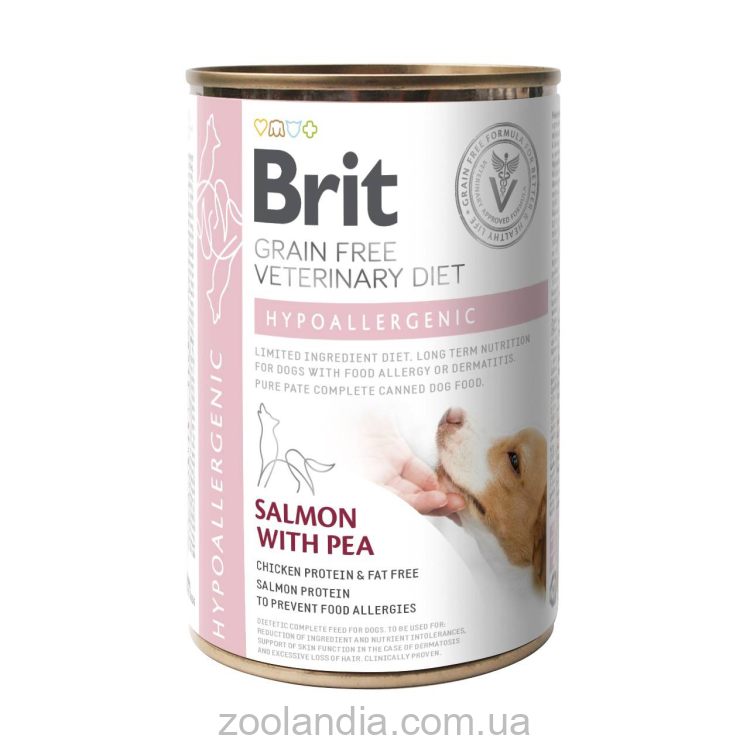 Brit (Брит) VetDiets Hypoallergenic - Влажный корм для собак с пищевой аллергией или непереносимостью (лосось/горошек)