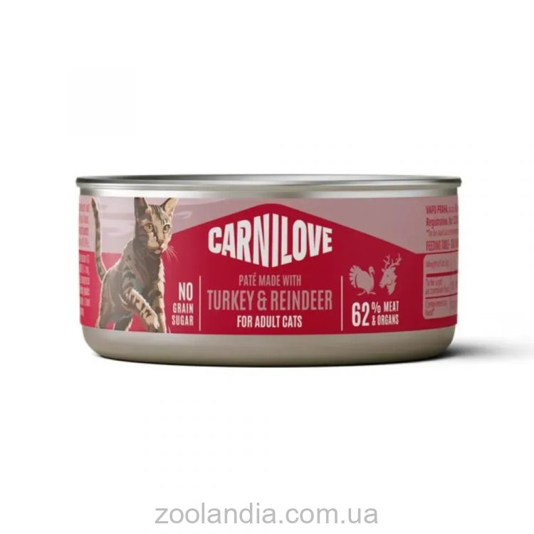 Carnilove (Карнилав) Cat Adult Gravy Turkey & Reindeer – Консервированный беззерновой корм для взрослых кошек всех пород, паштет с индейкой и северным оленем