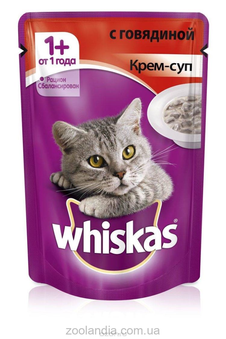 Whiskas (Вискас) Крем-суп с говядиной для взрослых кошек, пауч