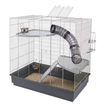 Ferplast (Ферпласт) Cage Jenny Gray клетка для крыс и шиншилл с полками и туннелем, 80x50x79,5 см (серый металл)