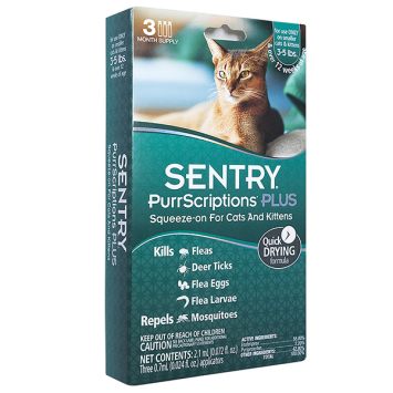Sentry (Сентри) PurrScriptions - Капли от блох и клещей для кошек до 2,2 кг (0,7мл) 