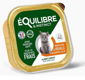 Equilibre & Instinct Влажный корм для котят с птицей, морковью и молоком, мусс, 85 г