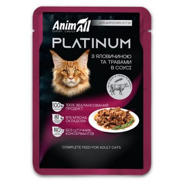 AnimAll (ЭнимАлл) Cat Platinum Beef Herbs in Gravy- Влажный корм для кошек в соусе говядина и травы