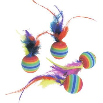 Flamingo (ФЛАМИНГО) RAINBOW BALLS яркая игрушка для кошек, мяч с перьями, резина, 3см, упаковка 4 шт