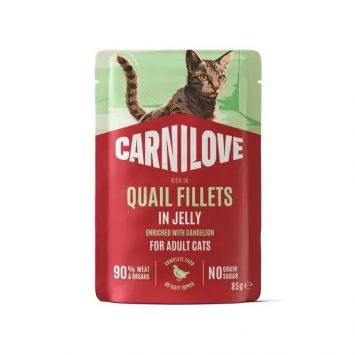 Carnilove (Карнилав) Cat Adult Jelly Quail with Dandelion - Влажный беззерновой корм для для взрослых кошек, с перепёлкой и одуванчиком кусочки в желе