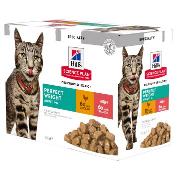 Hill's (Хиллс) Science Plan Adult Perfect Weight - Влажный корм для поддержания оптимального веса взрослых кошек, с лососем, курицей 85гр