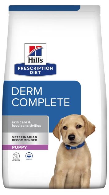 Hills (Хилс) Prescription Diet Canine Derm Complete Puppy - лечебный корм для щенков всех пород при пищевой аллергии и атопическом дерматите (яйцо/рис)