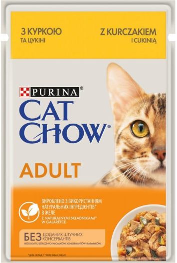Cat Chow (Кэт Чау) Adult Консервы для взрослых кошек с (Кэт Чау) Adult Консервы для взрослых кошек с курицей и цуккини в желе