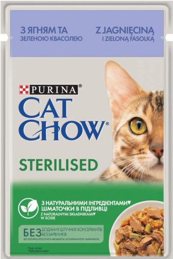 Cat Chow (Кэт Чау) Adult Sterilised с ягненком и зеленой фасолью в желе для стерилизованных кошек
