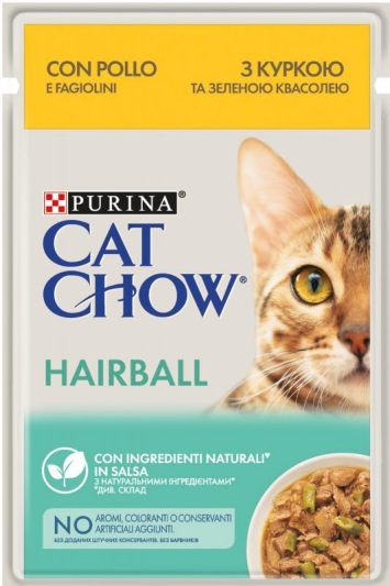 Cat Chow (Кэт Чау) Hairball Консервы для выведения шерсти у кошек с курицей и зеленой фасолью в желе