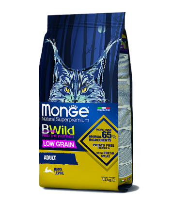 Monge (Монж) BWild Low Grain Hare Adult Cat - Сухой низкозерновой корм для взрослых кошек (с мясом зайца)
