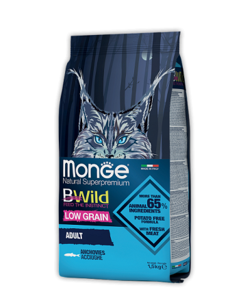 Monge (Монж) BWild Low Grain Anchovies Adult Cat - Сухой низкозерновой корм для взрослых кошек (с анчоусами)