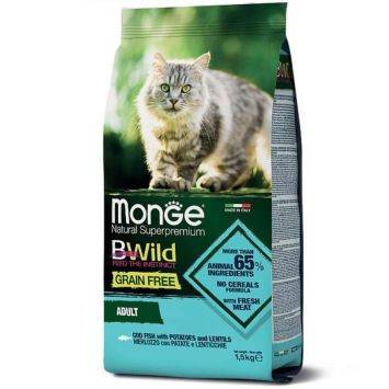 Monge (Монж) BWild Grain Free Cod Fish Adult Cat - Сухий беззерновий корм для дорослих кошік (з тріски, картоплі та сочевиці)