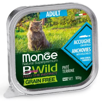 Monge (Монж) BWild Grain Free Wet Anchovies Adult Cat - Влажный корм для кошек, анчоус с овощами