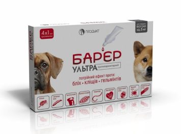 Барьер-Ультра - Капли для собак от 5 кг от блох, клещей и гельминтов 1 мл 1 пипетка