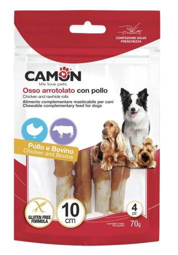 Camon (Камон) - лакомство для собак палочка из говяжьей кожи обмотанная курицей 70г-10см