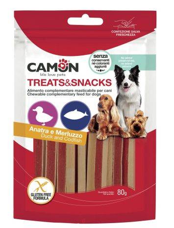 Лакомство для собак Camon - Сэндвич Treats & Snacks с уткой и треской, 11см - 80г