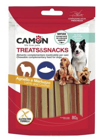 Лакомство для собак Camon - Сэндвич Treats & Snacks с ягнёнком и треской, 11см - 80г