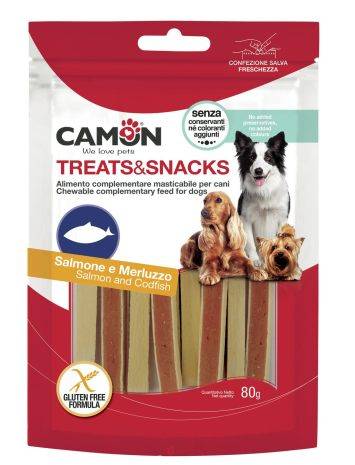 Лакомство для собак Camon - Сэндвич Treats & Snacks с лососем и треской, 11см - 80г