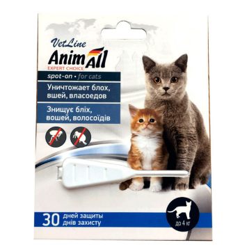 AnimAll VetLine (ЭнимАлл ВетЛайн) Spot-On - Противопаразитарные Капли для котов до 4 кг