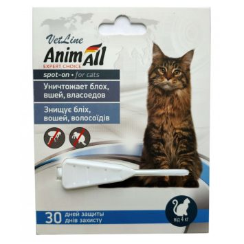 AnimAll VetLine (ЭнимАлл ВетЛайн) Spot-On - Противопаразитарные Капли для котов  4-8 кг