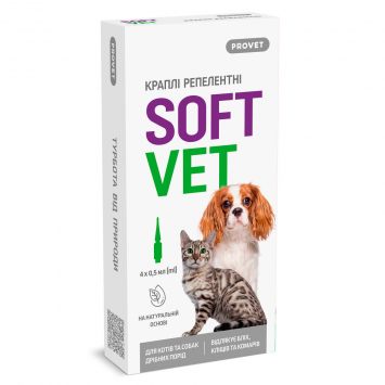 Provet SOFTVET - Краплі для котів та собак дрібних порід репелентні 4 піпетки по 0,5 мл