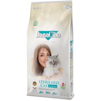 Bonacibo Sterilised Cat with Salmon (Бонасібо) корм для дорослих стерилізованих котів із зайвою вагою з лососем