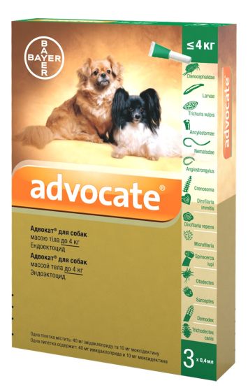 Advocate (Адвокат) - Капли против паразитов для собак до 4 кг (1 пипетка)