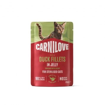 Carnilove (Карнилав) Cat Adult Jelly Duck with Catnip Sterilised  - Влажный беззерновой корм для стерилизованных кошек, утки и кошачьей мяты кусочки в желе