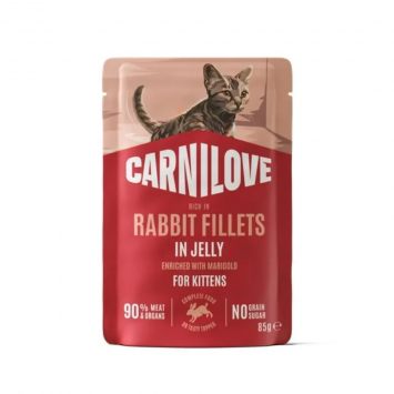 Carnilove (Карнилав) Kittens Rabbit with Marigold Jelly - Влажный беззерновой корм для котят всех пород, кусочки кролика с календулой в желе