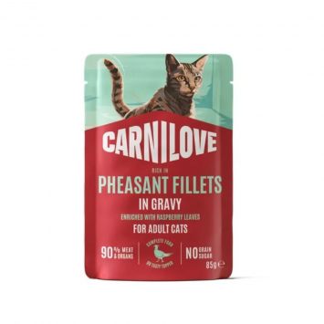 Carnilove (Карнилав) Cat Adult Gravy Pheasant with Raspberry Leaves - Влажный беззерновой корм для взрослых кошек всех пород, фазана с листьями малины кусочки в соусе