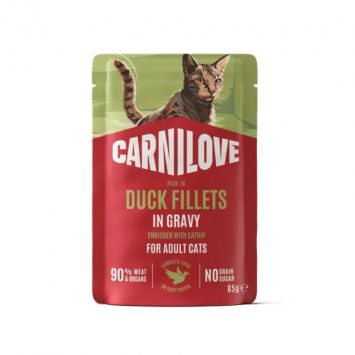 Carnilove (Карнилав) Cat Adult Gravy Duck with Catnip - Влажный беззерновой корм для взрослых кошек всех пород, утки с кошачьей мятой кусочки в соусе