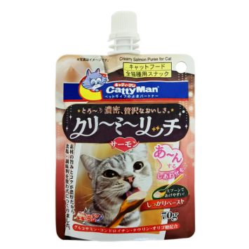 CattyMan (КэттиМен) Creamy Salmon Puree – Жидкое лакомство пюре с полезным лососем для котов и котят
