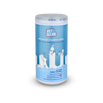 Pet Clean Pet Waterless Shampoo Wipes Салфетки влажные для домашних животных, быстрое очищение складок с медово-овсяным ароматом