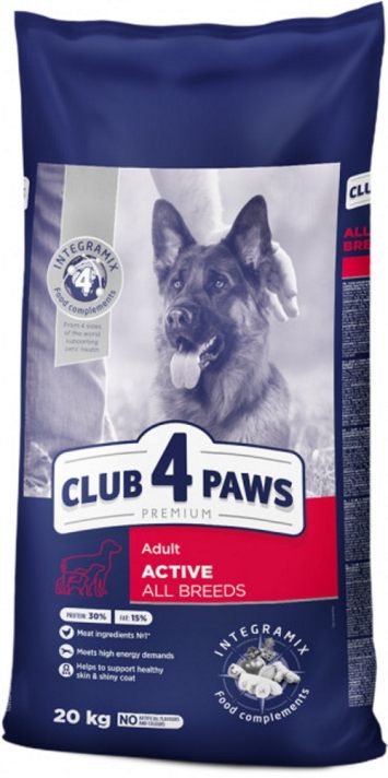 Club 4 Paws (Клуб 4 Лапы) Premium Актив - Корм для взрослых активных собак всех пород с курицей 20 кг