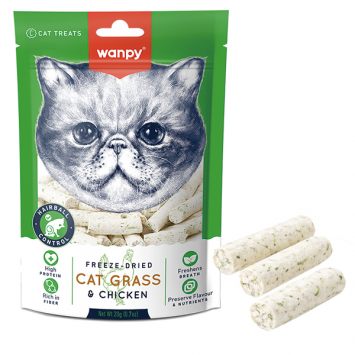 Wanpy (Ванпі) Cat Grass & Chicken - Сублімовані ласощі для котів котяча трава з куркою для виведення шерсті