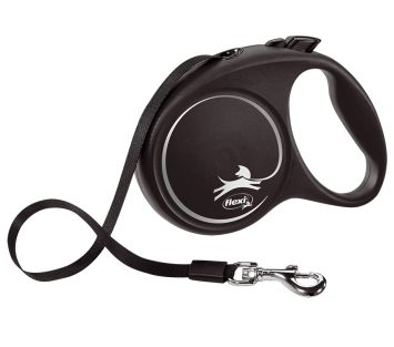 Flexi Black Design M - поводок-рулетка для собак весом до 25 кг, лента, 5 м