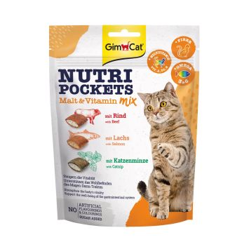 GimCat (ДжимКет) Nutri Pockets Malt-Vitamin Mix - Подушечки с полезной начинкой для кошек