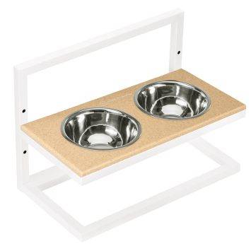 Harley & Cho (Харли энд Чо) Beige Stone Lift + White миски на подставке с регулируемой высотой для собак