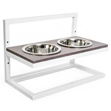 Harley & Cho (Харли энд Чо) Brown Stone Lift + White миски на подставке с регулируемой высотой для собак