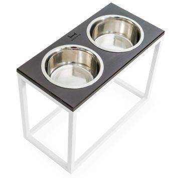 Harley & Cho (Харлі енд Чо) Dinner Brown wood + White миски на підставці для собак