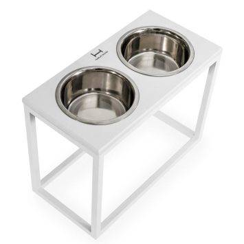 Harley & Cho (Харлі енд Чо) Dinner White  wood + White миски на підставці для собак