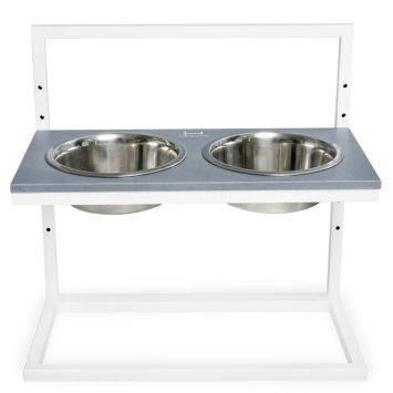 Harley & Cho (Харли энд Чо) Gray Stone Lift + White миски на подставке с регулируемой высотой для собак