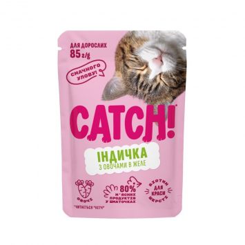 Catch! Влажный корм для взрослых кошек всех пород, индейки и овощей кусочки в желе