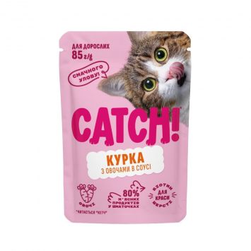 Catch! Влажный корм для взрослых кошек всех пород, курица и овощи кусочки в желе