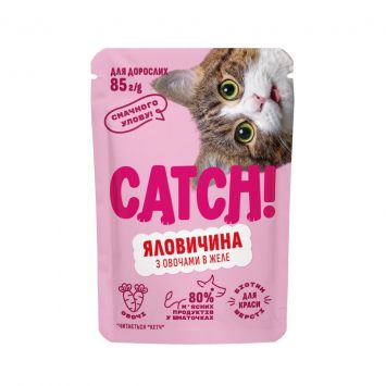 Catch! Влажный корм для взрослых кошек всех пород, говядиной и овощей кусочки в желе